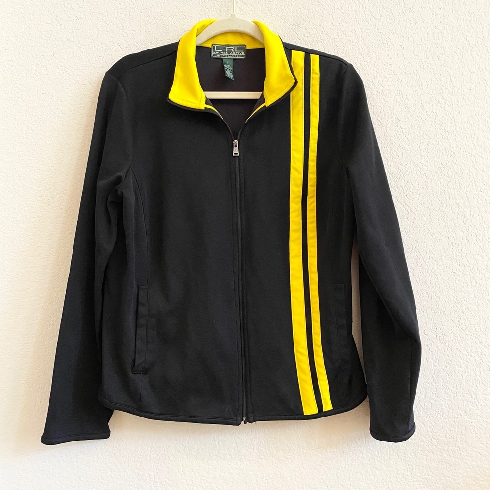 LAUREN RALPH LAUREN‎ LRL ACTIVE Black Yellow  Jacket Zip Up Athletic Womens L